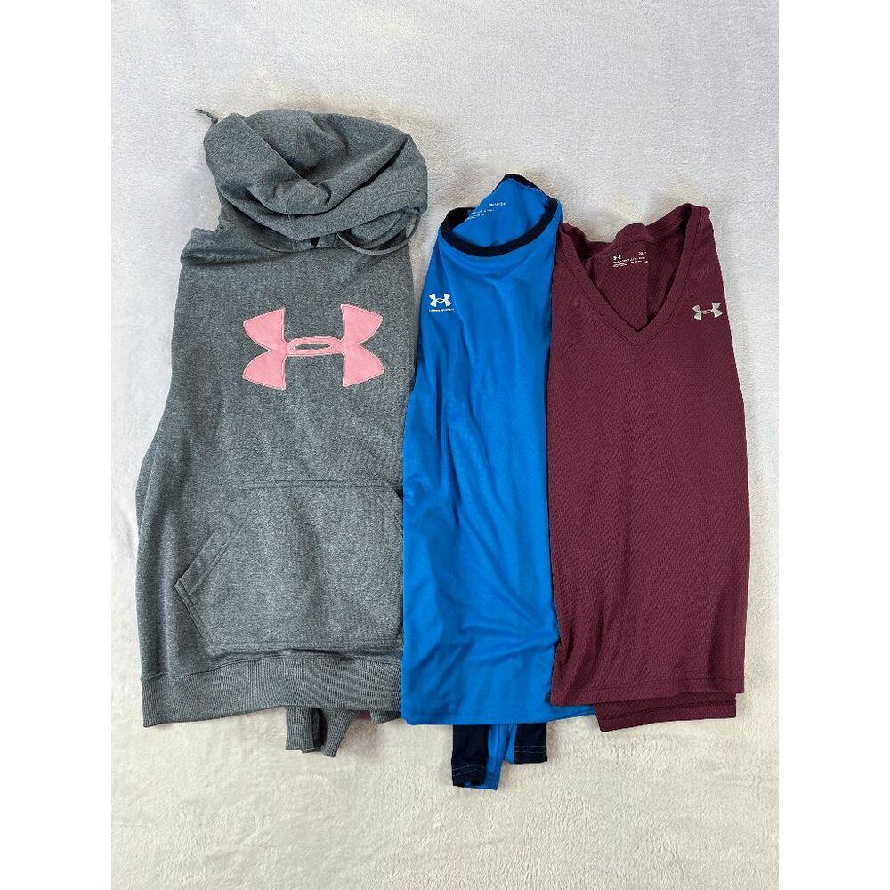 Women's Under Armour Hoodie/Shirt Lot of Three Size S & XS Gray/Blue, Athletic
